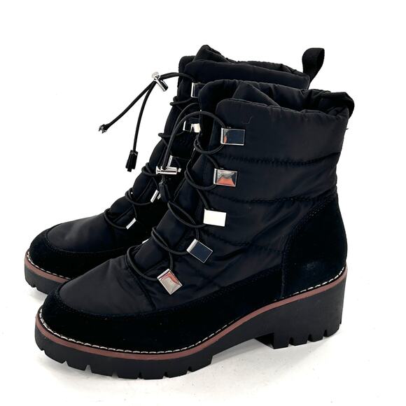 Blondo Daylor Waterproof Boots 7.5 Black NWOT Ankle Combat Lace Up Suede Puff - Picture 1 of 7